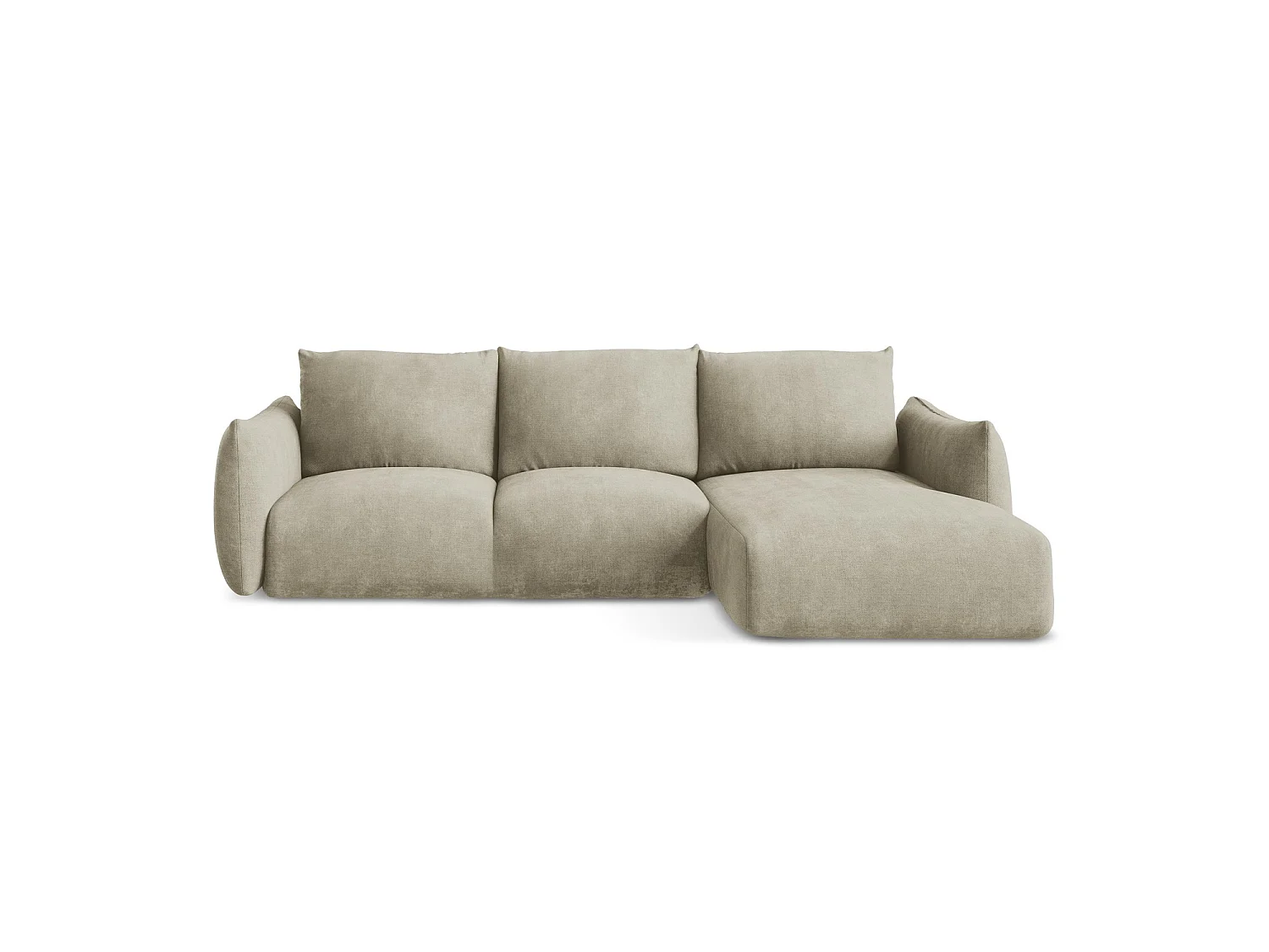 Canapé d'angle droit convertible en tissu chenille - beige - SAVONA