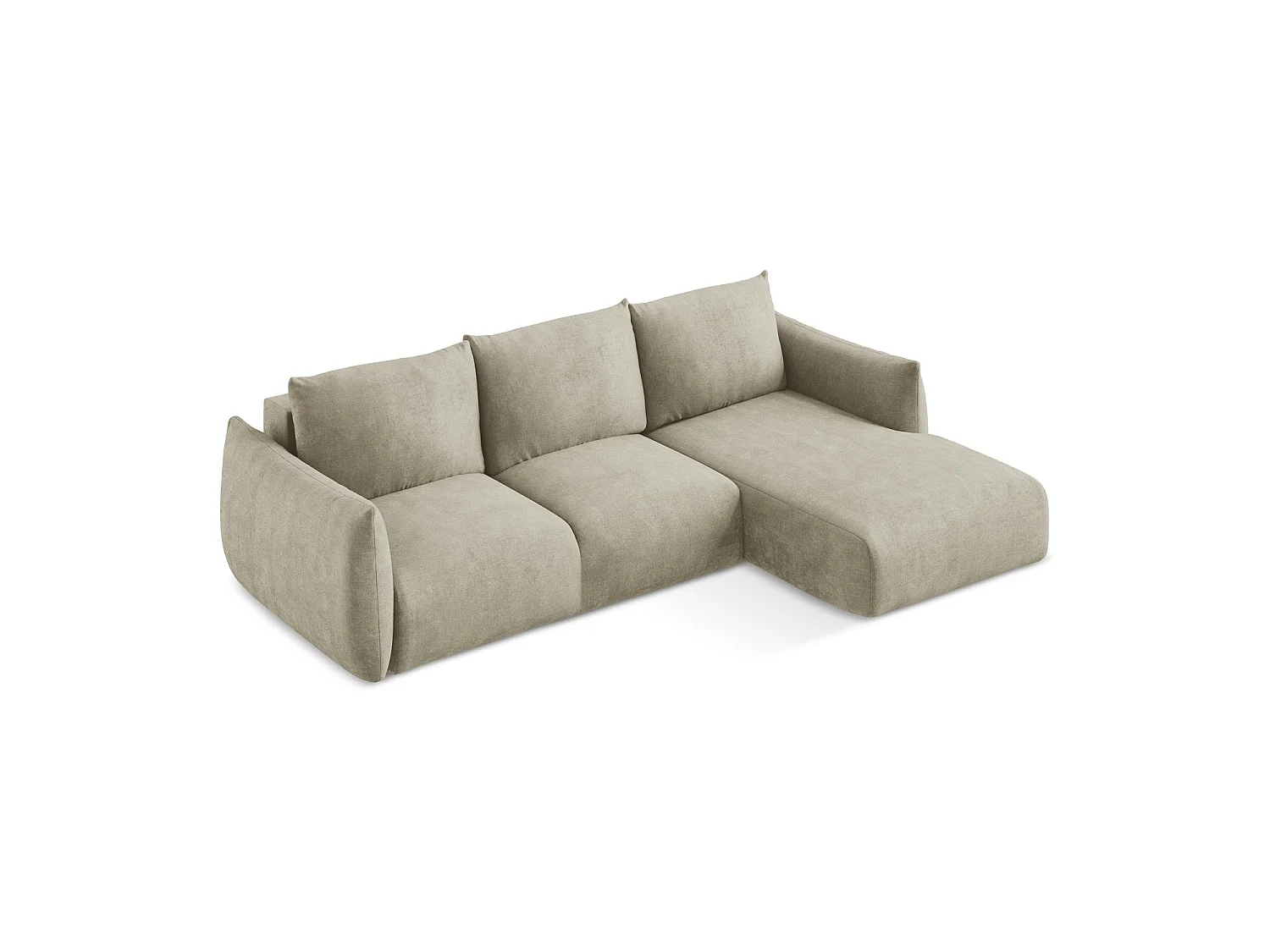 Canapé d'angle droit convertible en tissu chenille - beige - SAVONA