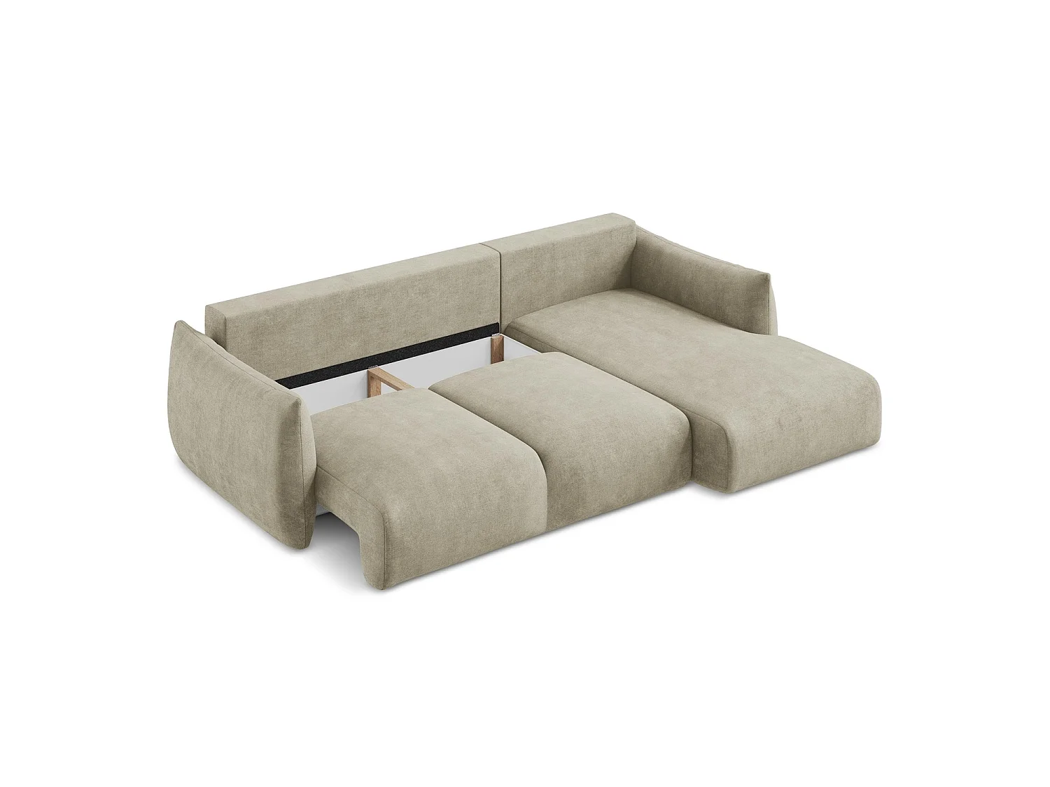 Canapé d'angle droit convertible en tissu chenille - beige - SAVONA