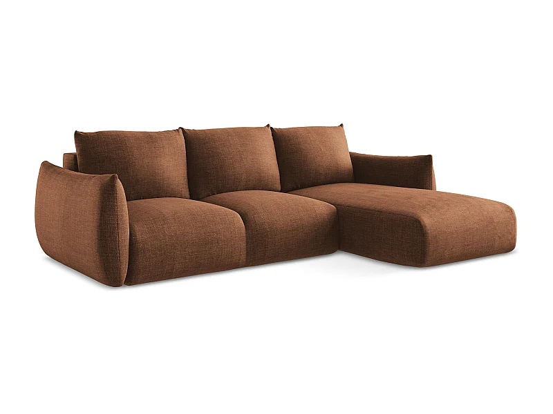 Ecksofa mit Schlaffunktion - Ecke Rechts - Strukturstoff - Terrakotta - LEILA