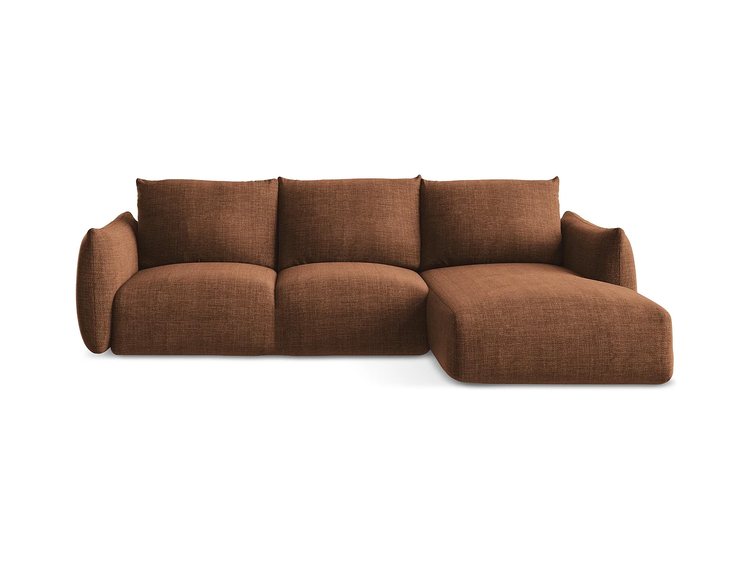 Canapé d'angle droit convertible en tissu texturé - terre cuite - LEILA