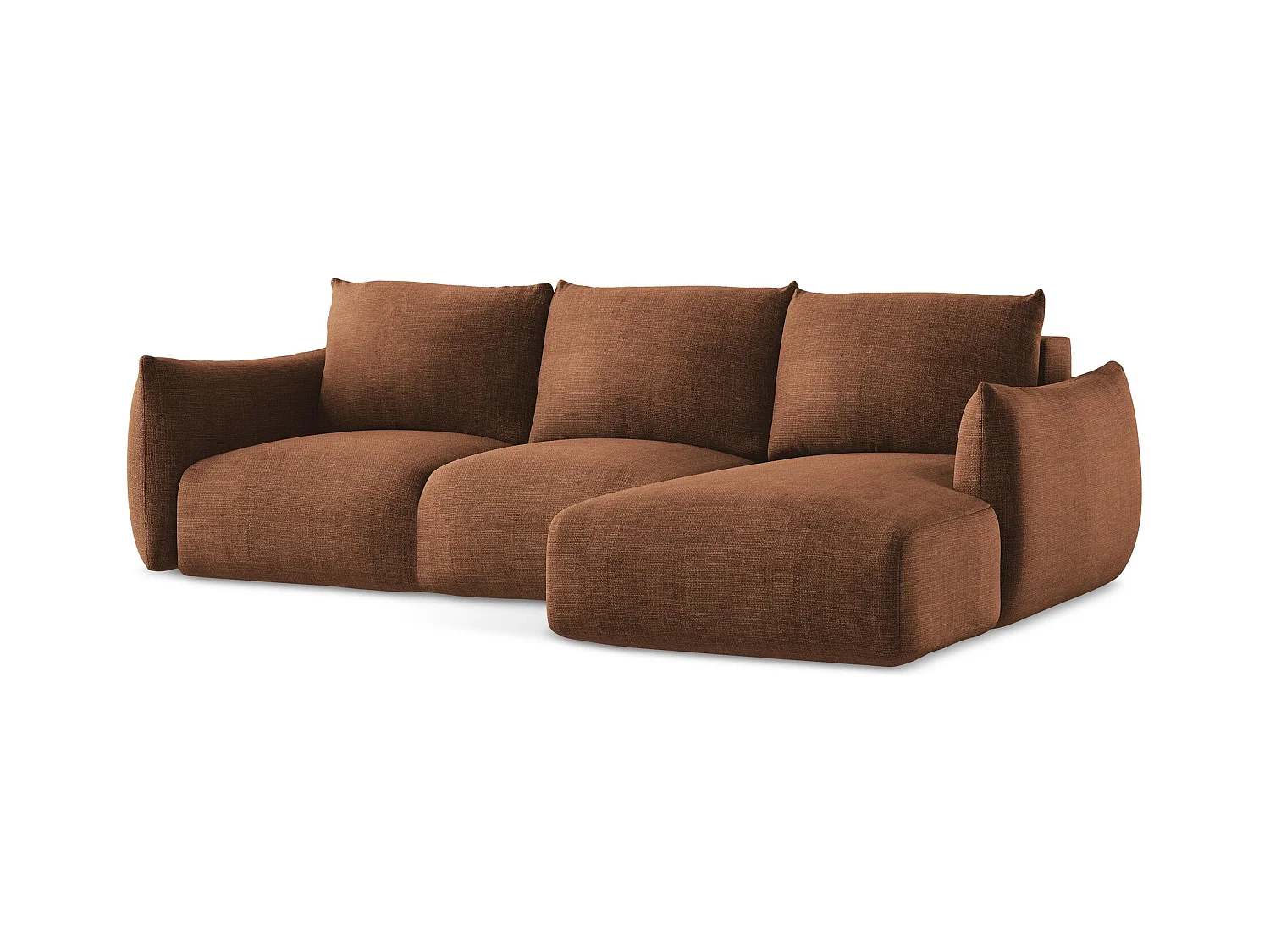 Canapé d'angle droit convertible en tissu texturé - terre cuite - LEILA