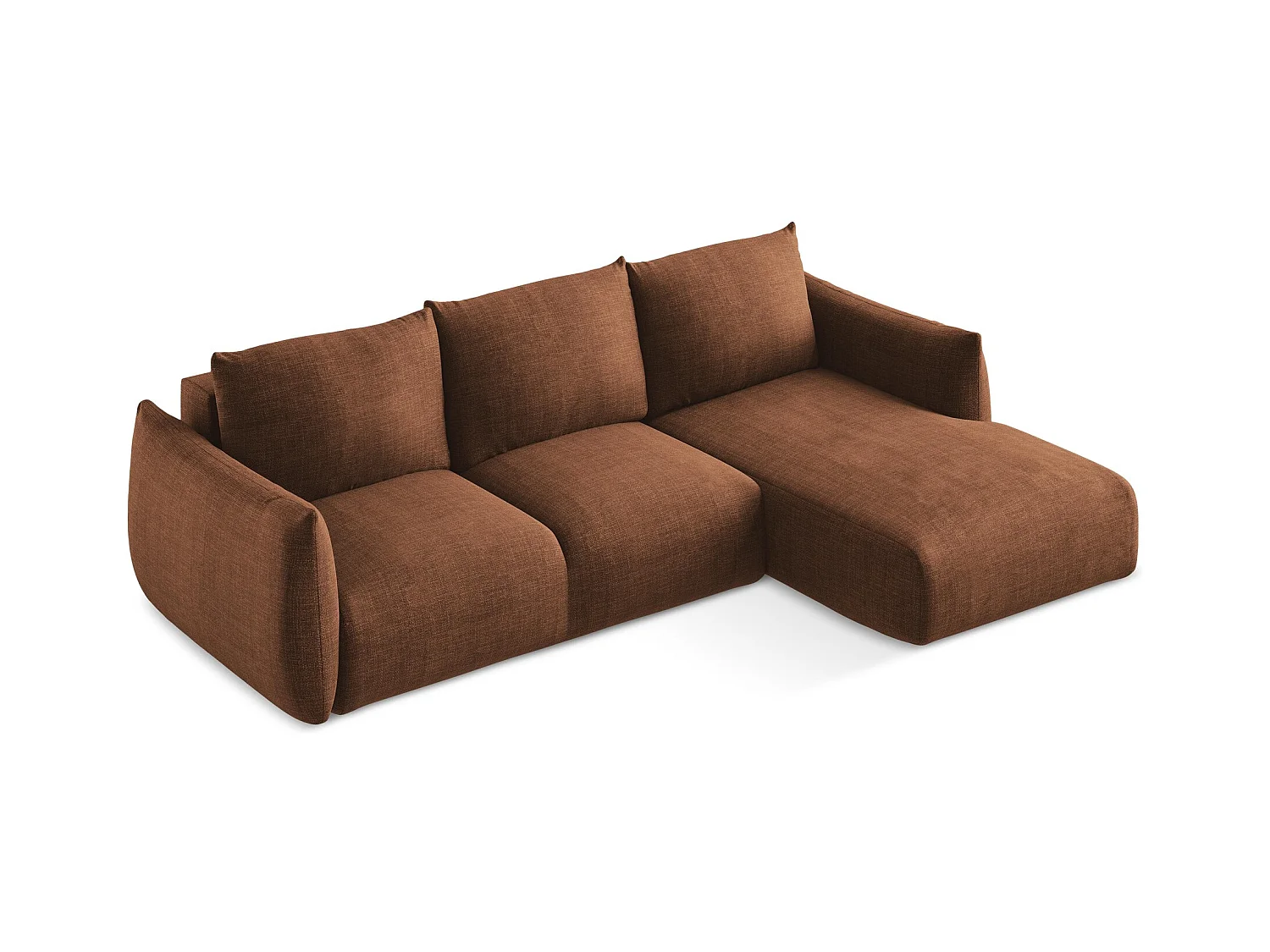 Canapé d'angle droit convertible en tissu texturé - terre cuite - LEILA