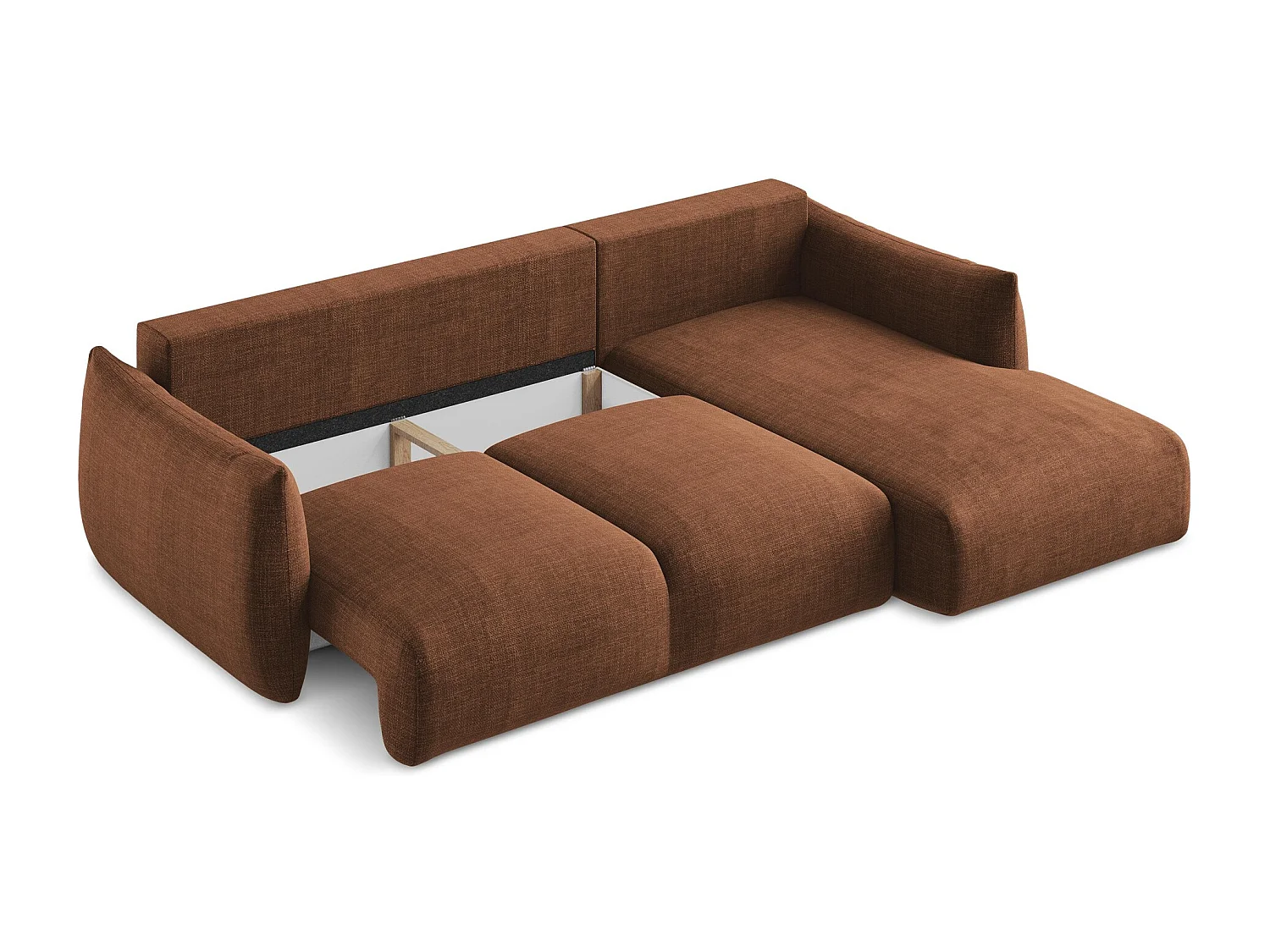 Canapé d'angle droit convertible en tissu texturé - terre cuite - LEILA