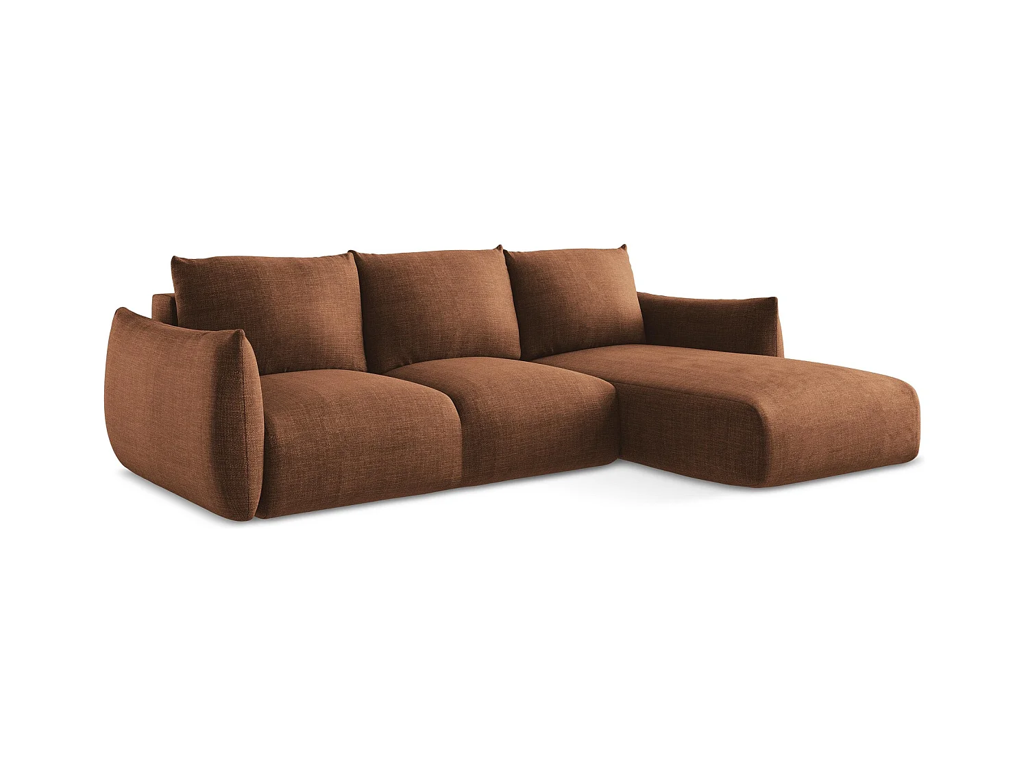 Ecksofa mit Schlaffunktion - Ecke Rechts - Strukturstoff - Terrakotta - LEILA