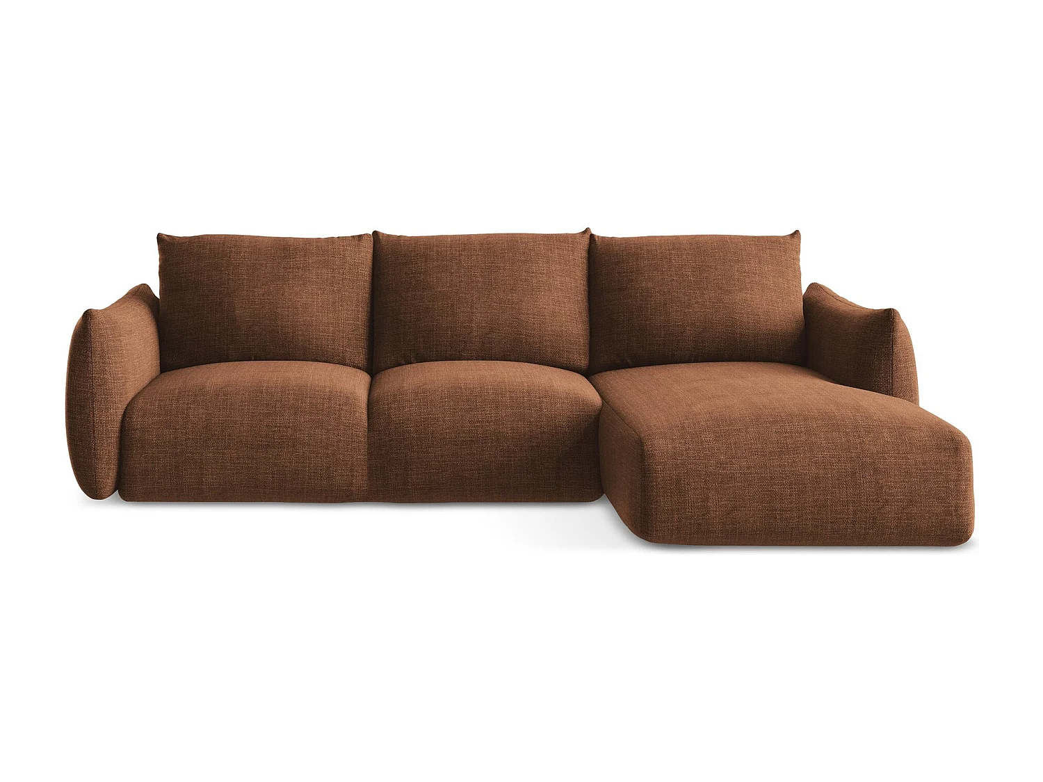 Canapé d'angle droit convertible en tissu texturé - terre cuite - LEILA