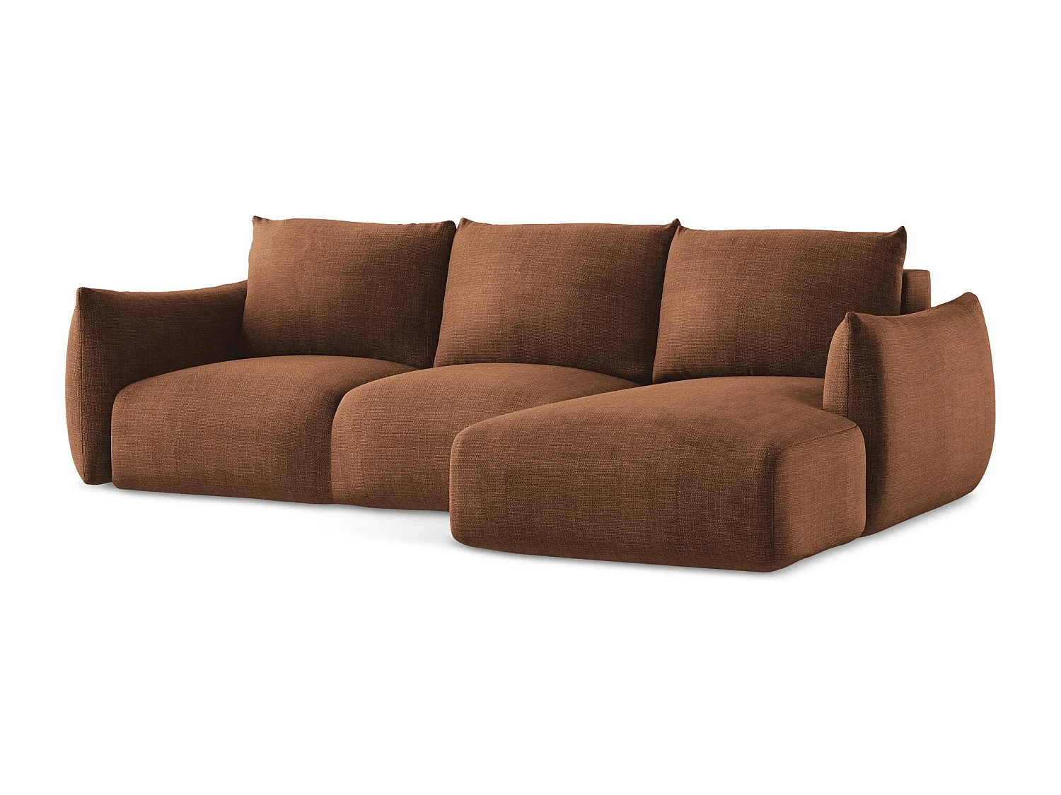 Canapé d'angle droit convertible en tissu texturé - terre cuite - LEILA