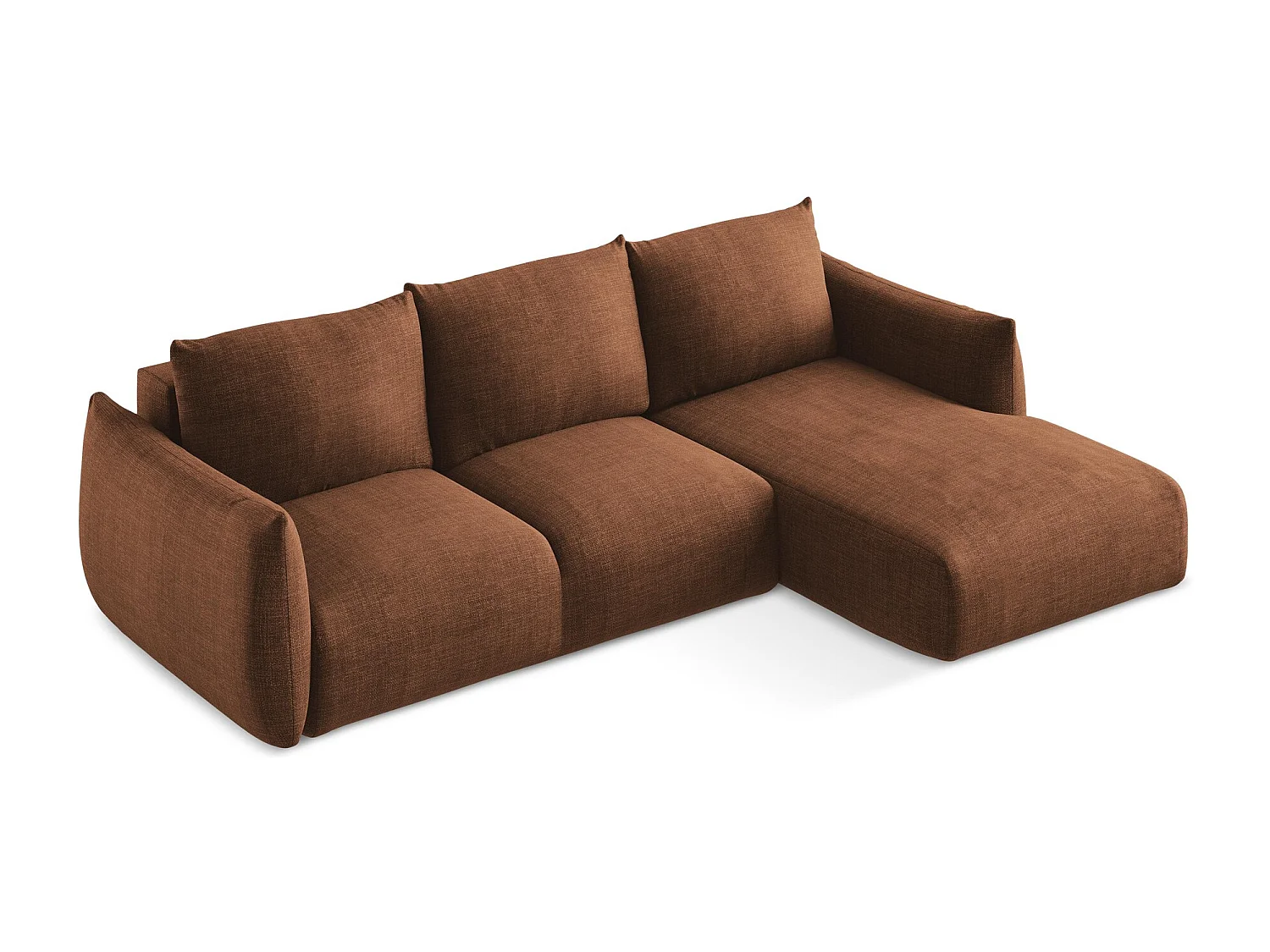 Canapé d'angle droit convertible en tissu texturé - terre cuite - LEILA