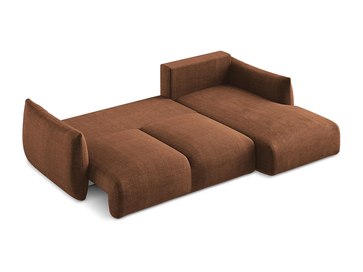 Canapé d'angle droit convertible en tissu texturé - terre cuite - LEILA