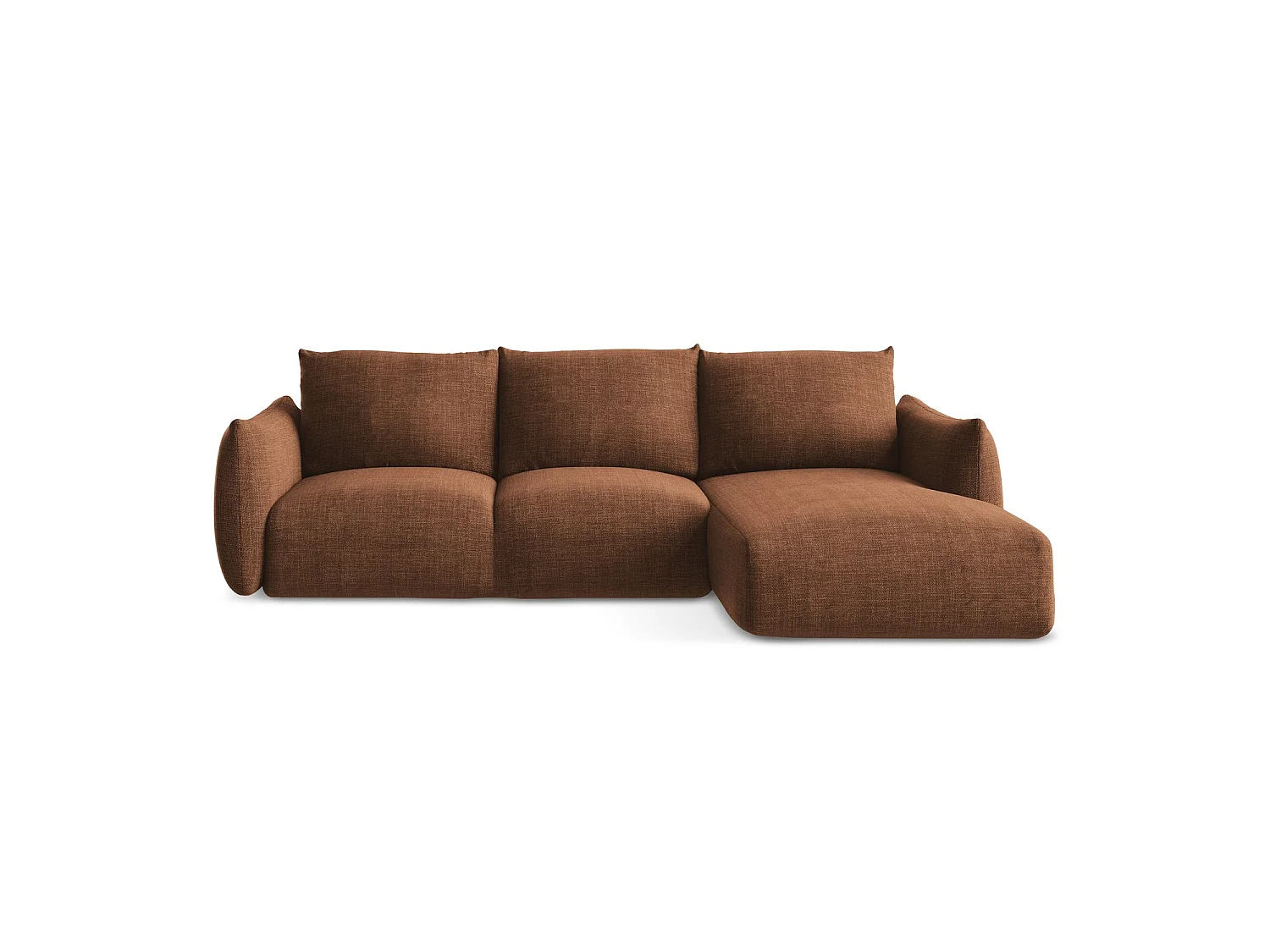 Canapé d'angle droit convertible en tissu texturé - terre cuite - SAVONA