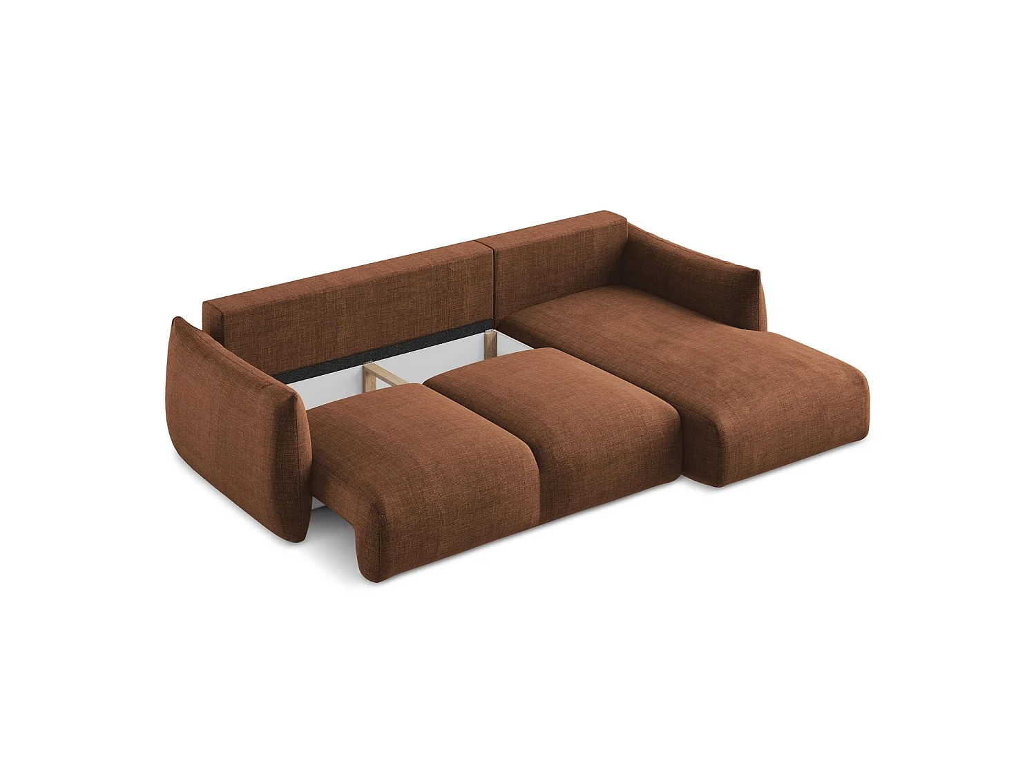 Canapé d'angle droit convertible en tissu texturé - terre cuite - SAVONA