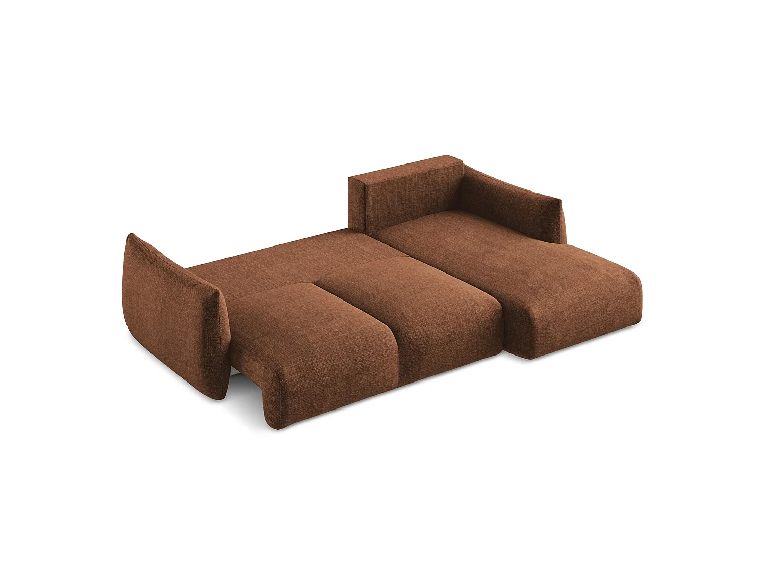 Canapé d'angle droit convertible en tissu texturé - terre cuite - SAVONA