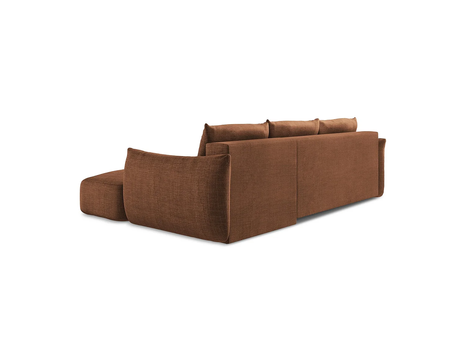 Canapé d'angle droit convertible en tissu texturé - terre cuite - SAVONA