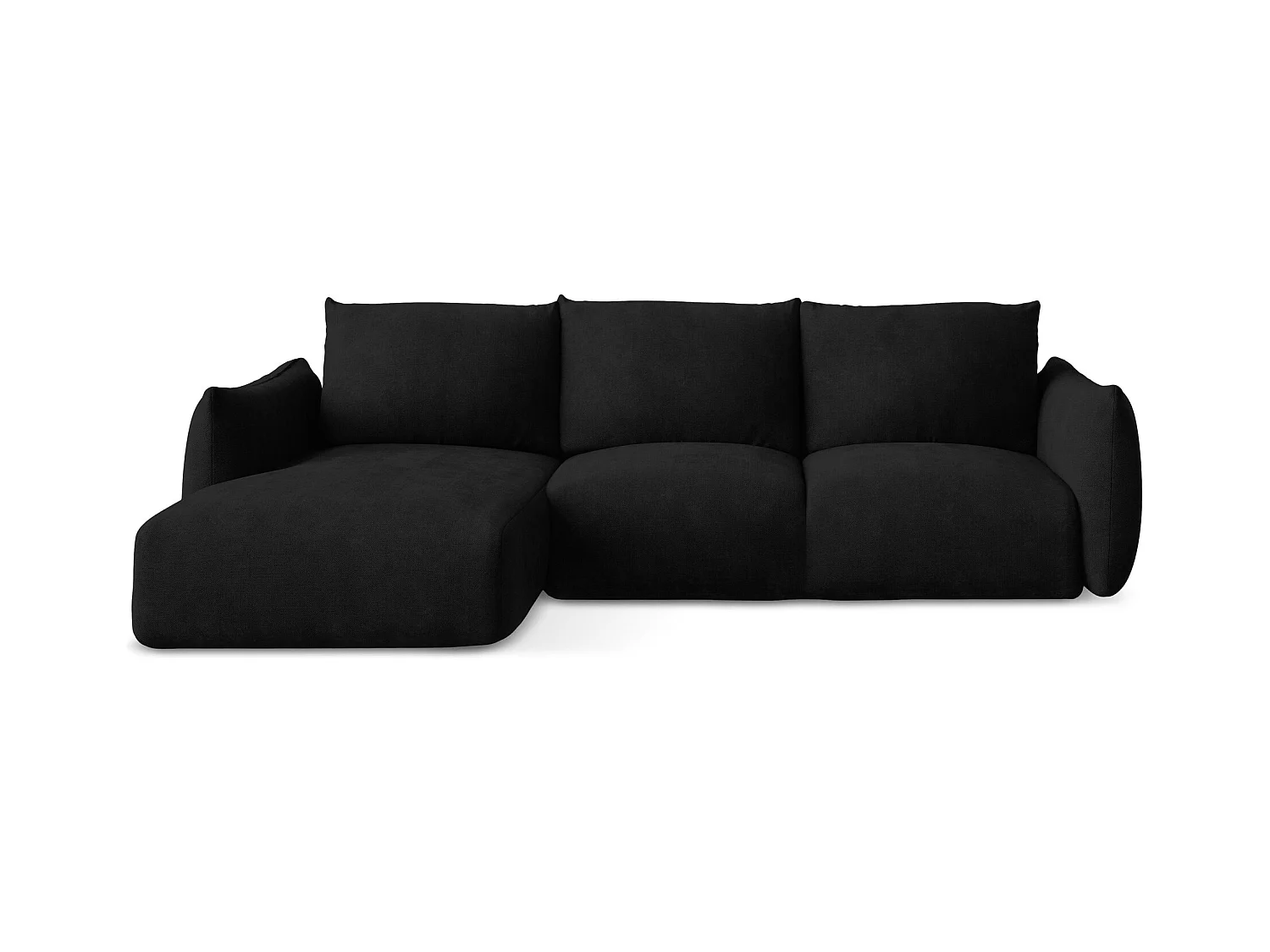 Canapé d’angle 3 places gauche convertible en tissu chenille - noir - LEILA