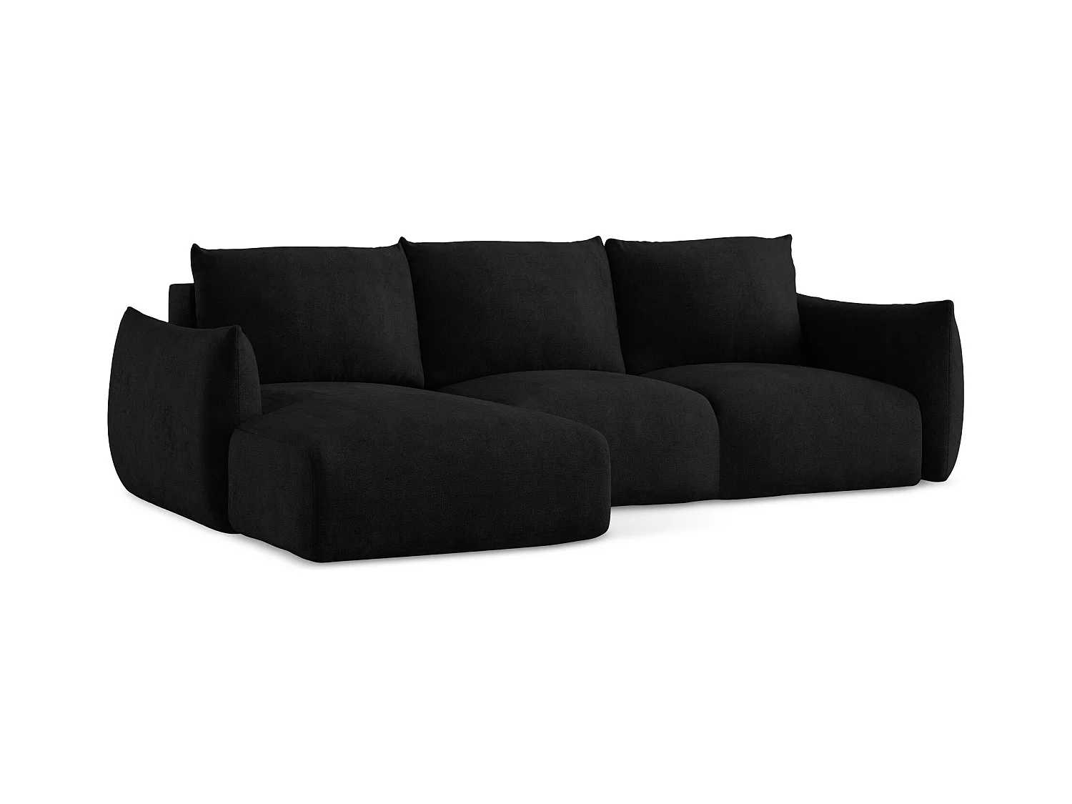 Canapé d’angle 3 places gauche convertible en tissu chenille - noir - LEILA