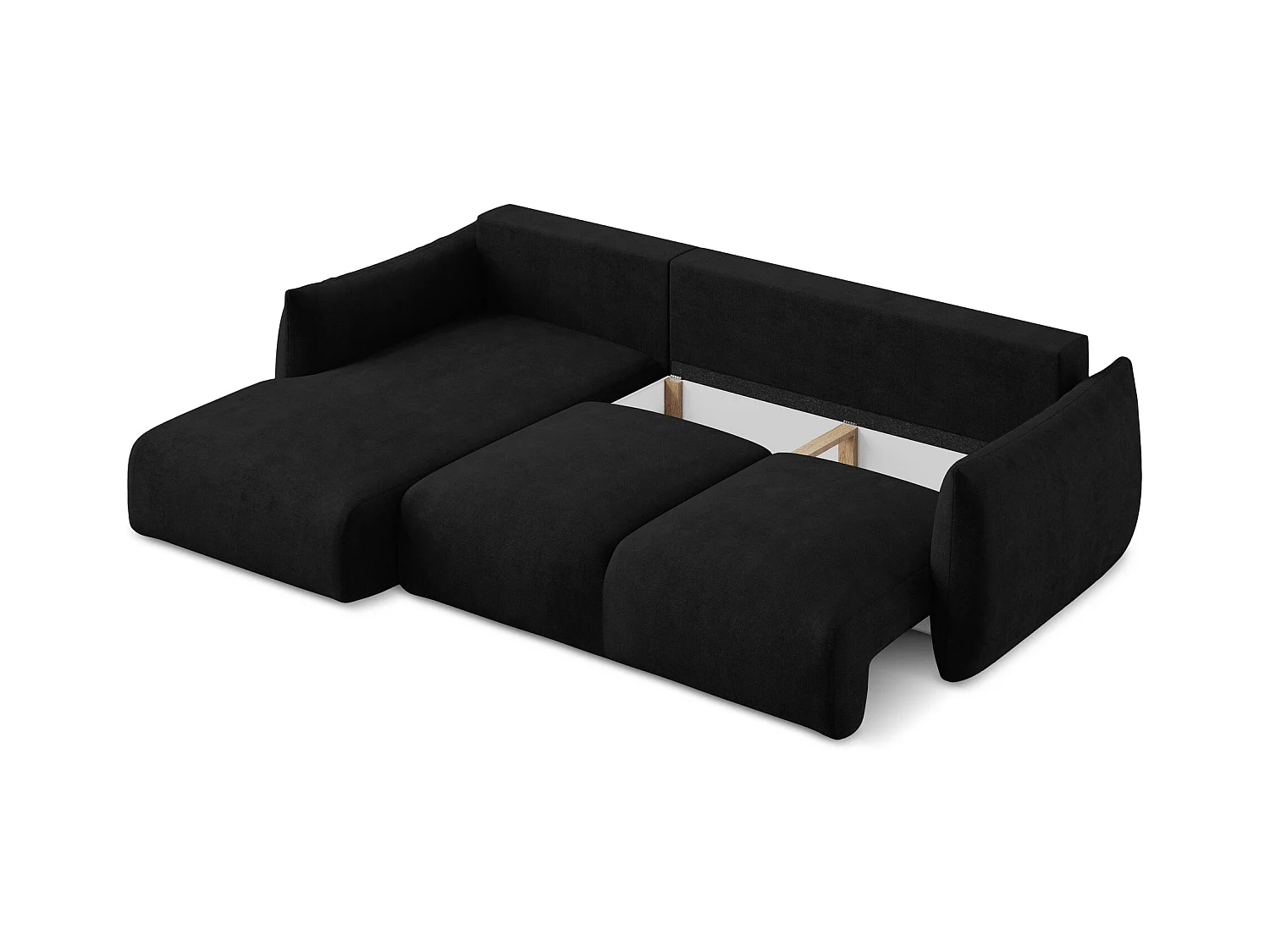 Canapé d’angle 3 places gauche convertible en tissu chenille - noir - LEILA