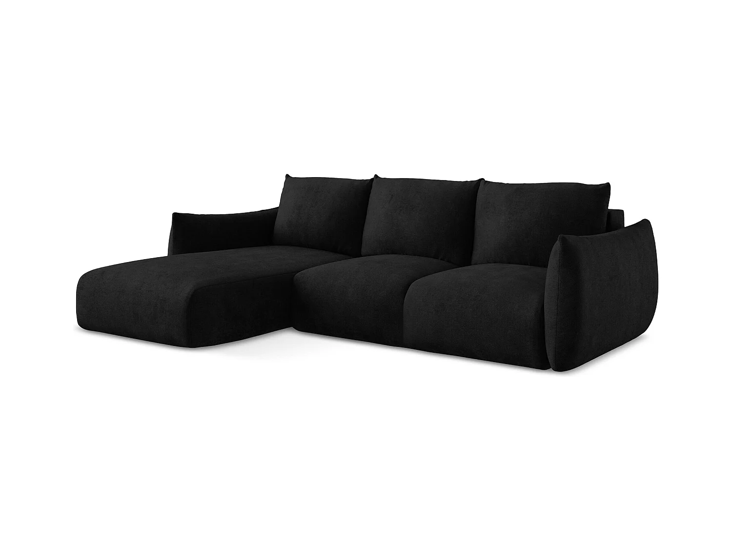 3-Sitzer Ecksofa mit Schlaffunktion - Ecke Links - Chenille - Schwarz - LEILA