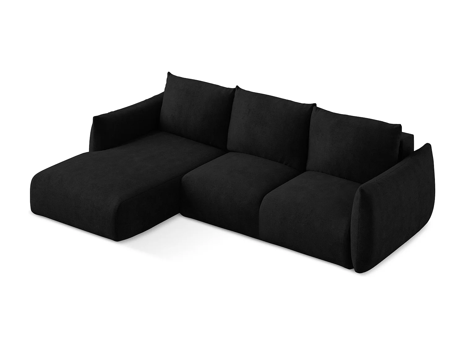 Canapé d’angle 3 places gauche convertible en tissu chenille - noir - LEILA