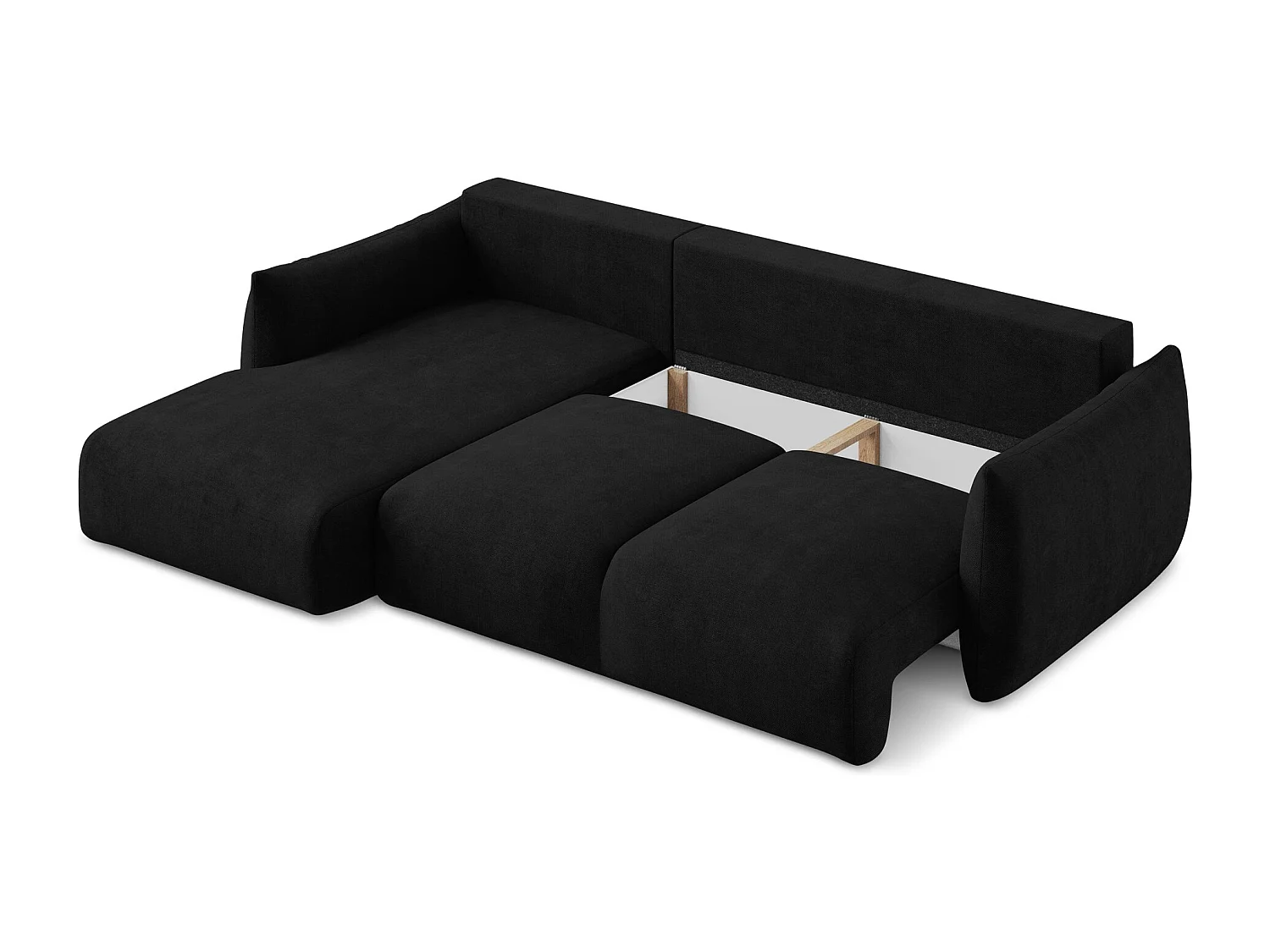 Canapé d’angle 3 places gauche convertible en tissu chenille - noir - LEILA