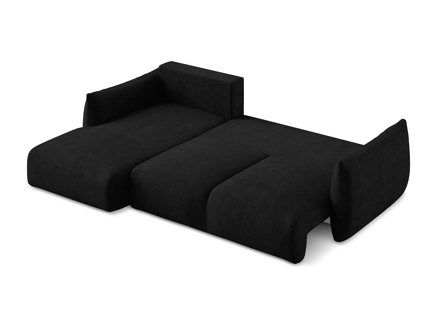 Canapé d’angle 3 places gauche convertible en tissu chenille - noir - LEILA