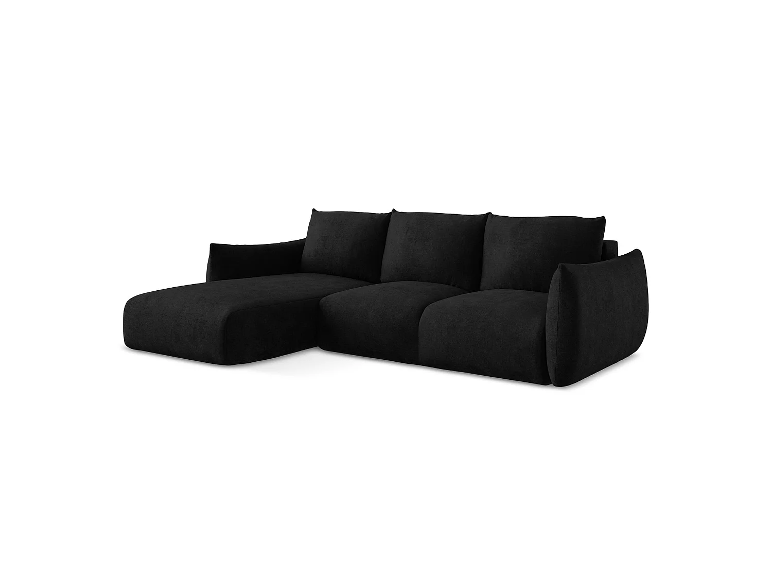 Canapé d’angle 3 places gauche convertible en tissu chenille - noir - SAVONA