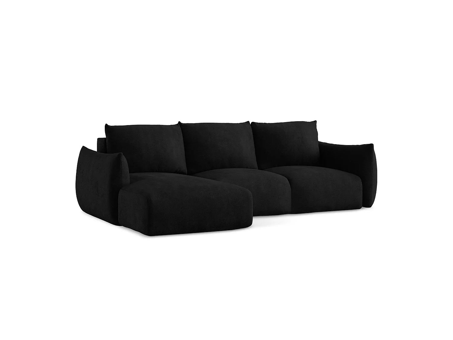 Canapé d’angle 3 places gauche convertible en tissu chenille - noir - SAVONA