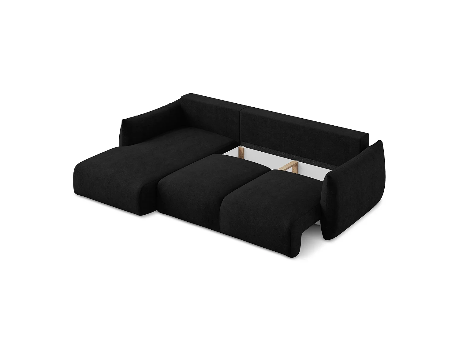 Canapé d’angle 3 places gauche convertible en tissu chenille - noir - SAVONA