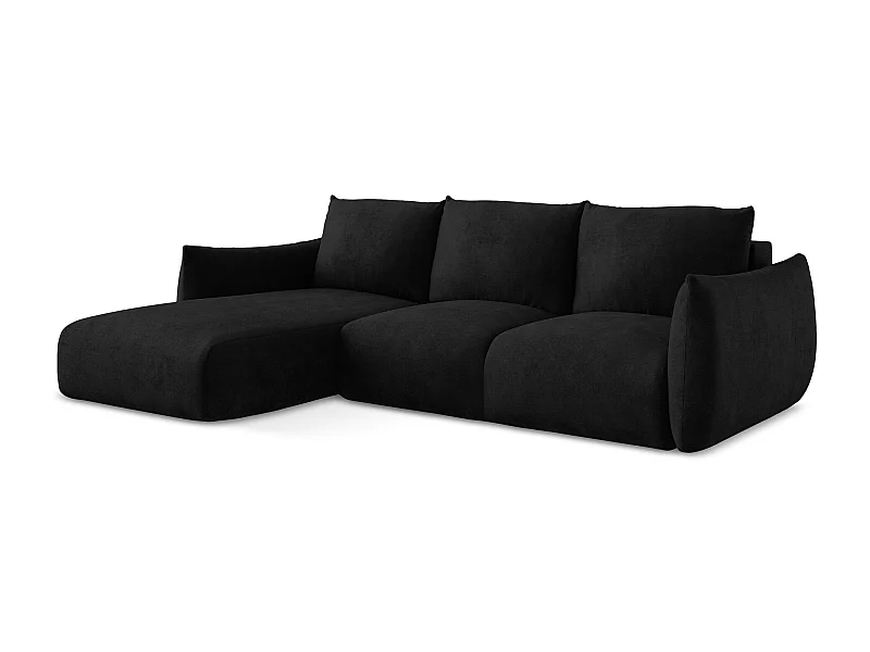 3-Sitzer Ecksofa mit Schlaffunktion - Ecke Links - Chenille - Schwarz - LEILA
