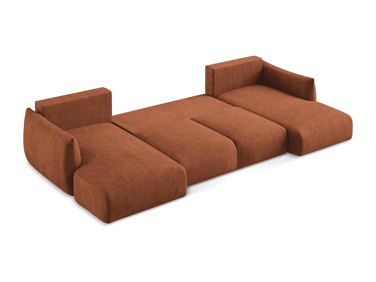 Canapé panoramique 4 places convertible en tissu chenille - terre cuite - LEILA
