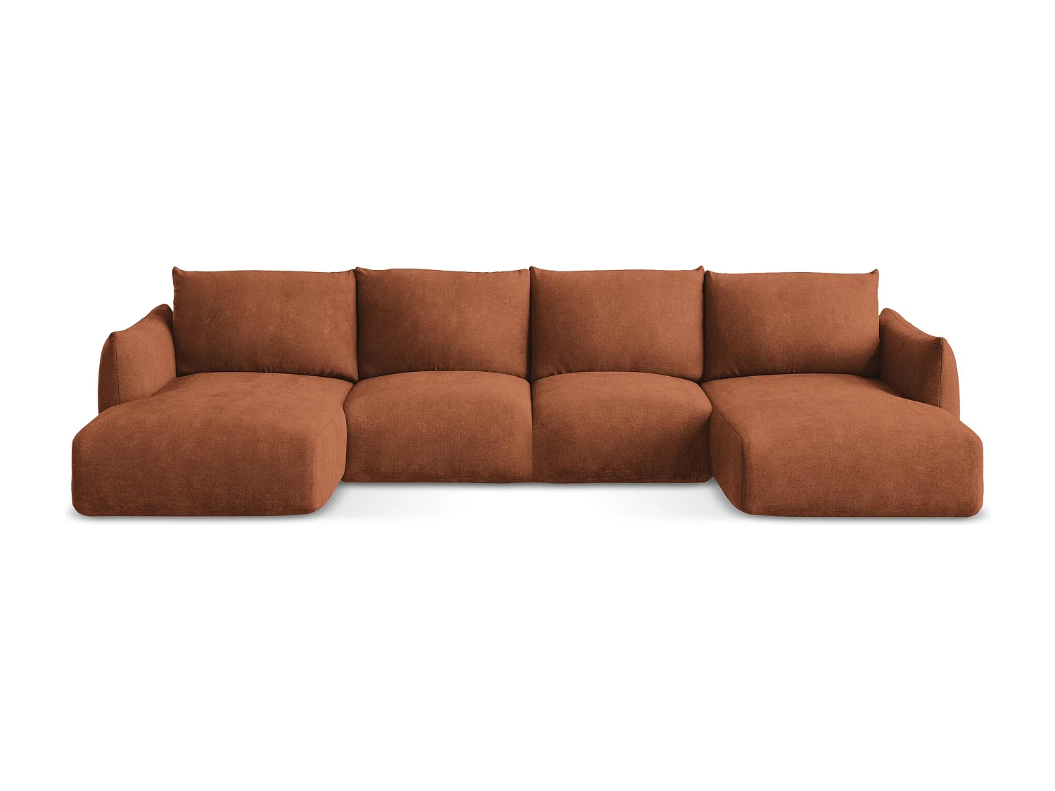 Canapé panoramique 4 places convertible en tissu chenille - terre cuite - LEILA