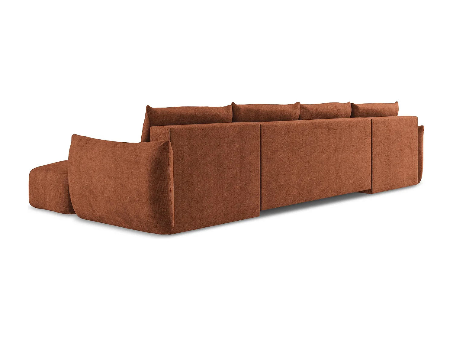 Canapé panoramique 4 places convertible en tissu chenille - terre cuite - LEILA
