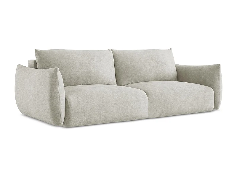 Canapé 3 places convertible en tissu chenille - perle - LEILA