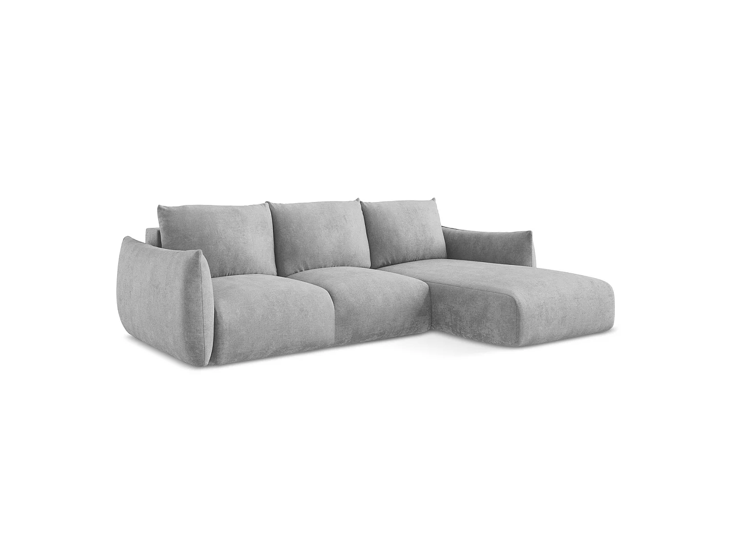 Canapé d'angle droit convertible en tissu chenille - gris clair - SAVONA