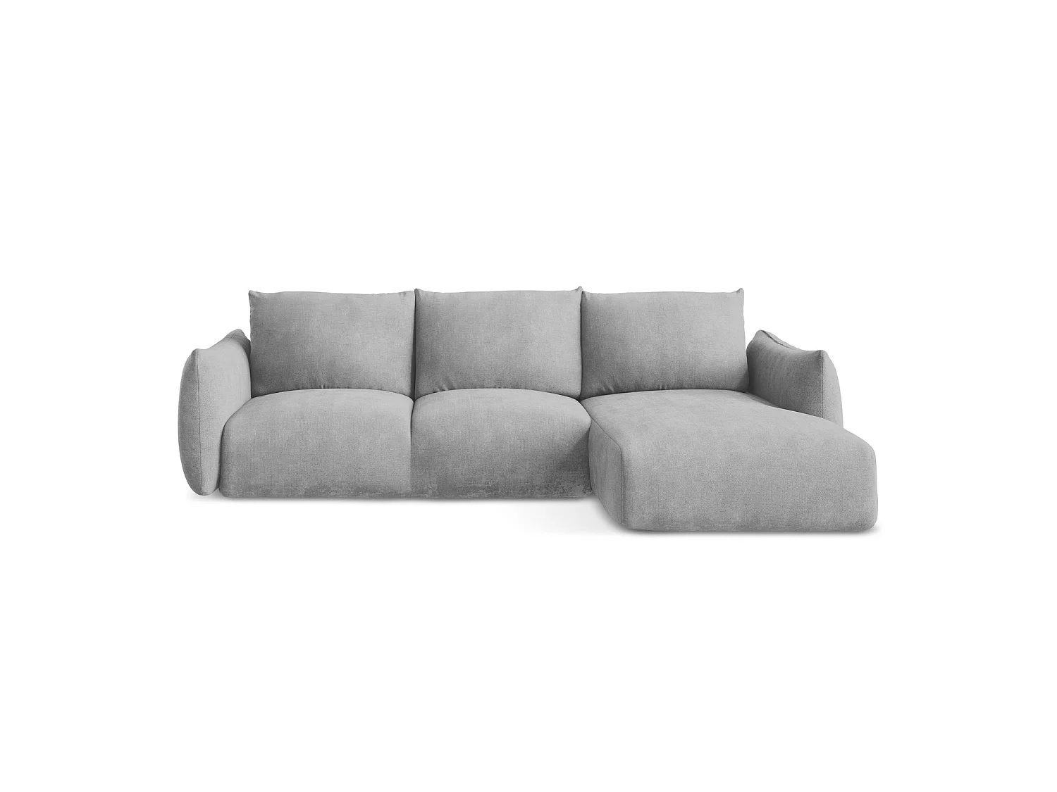 Canapé d'angle droit convertible en tissu chenille - gris clair - SAVONA