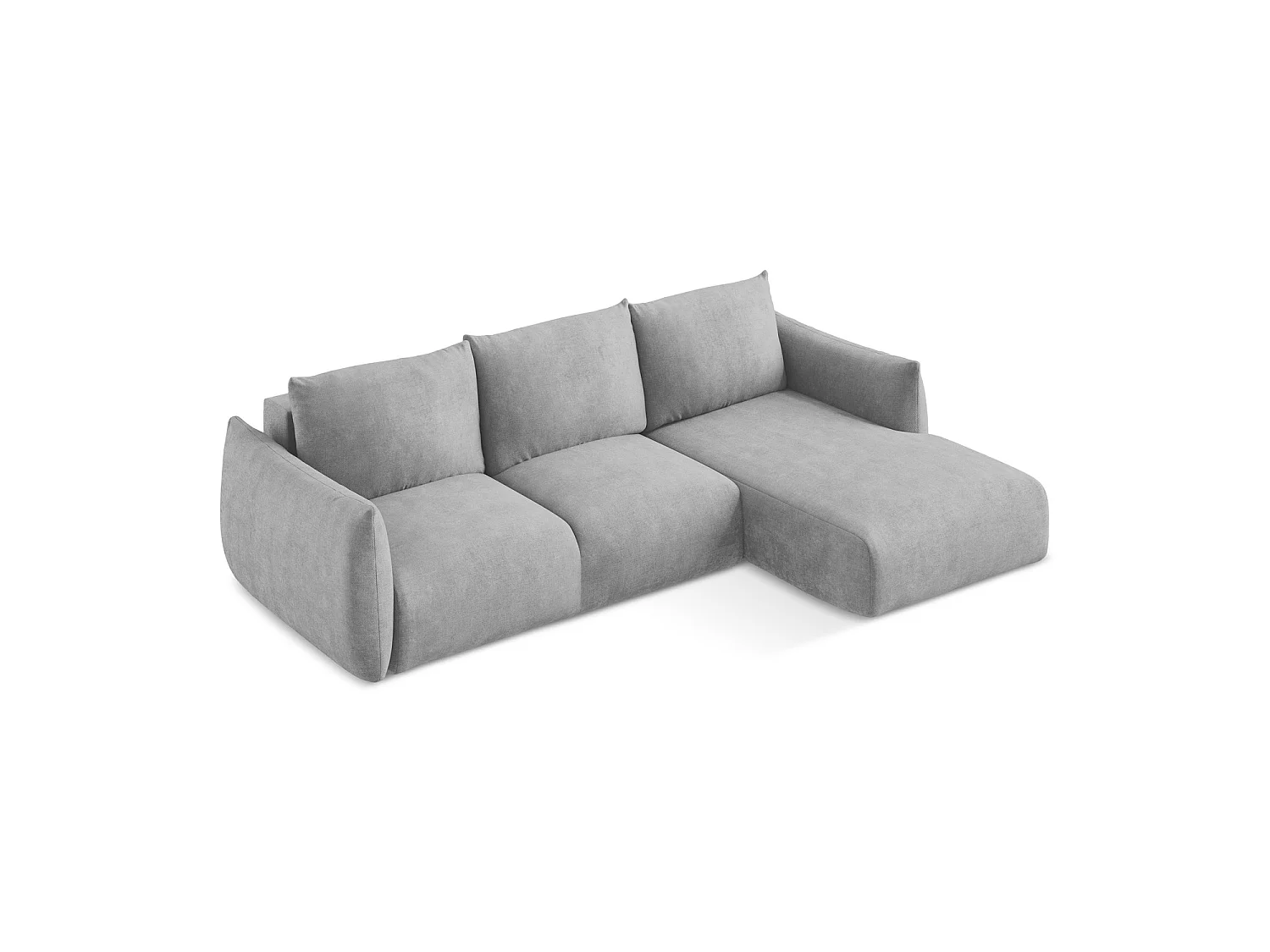 Canapé d'angle droit convertible en tissu chenille - gris clair - SAVONA