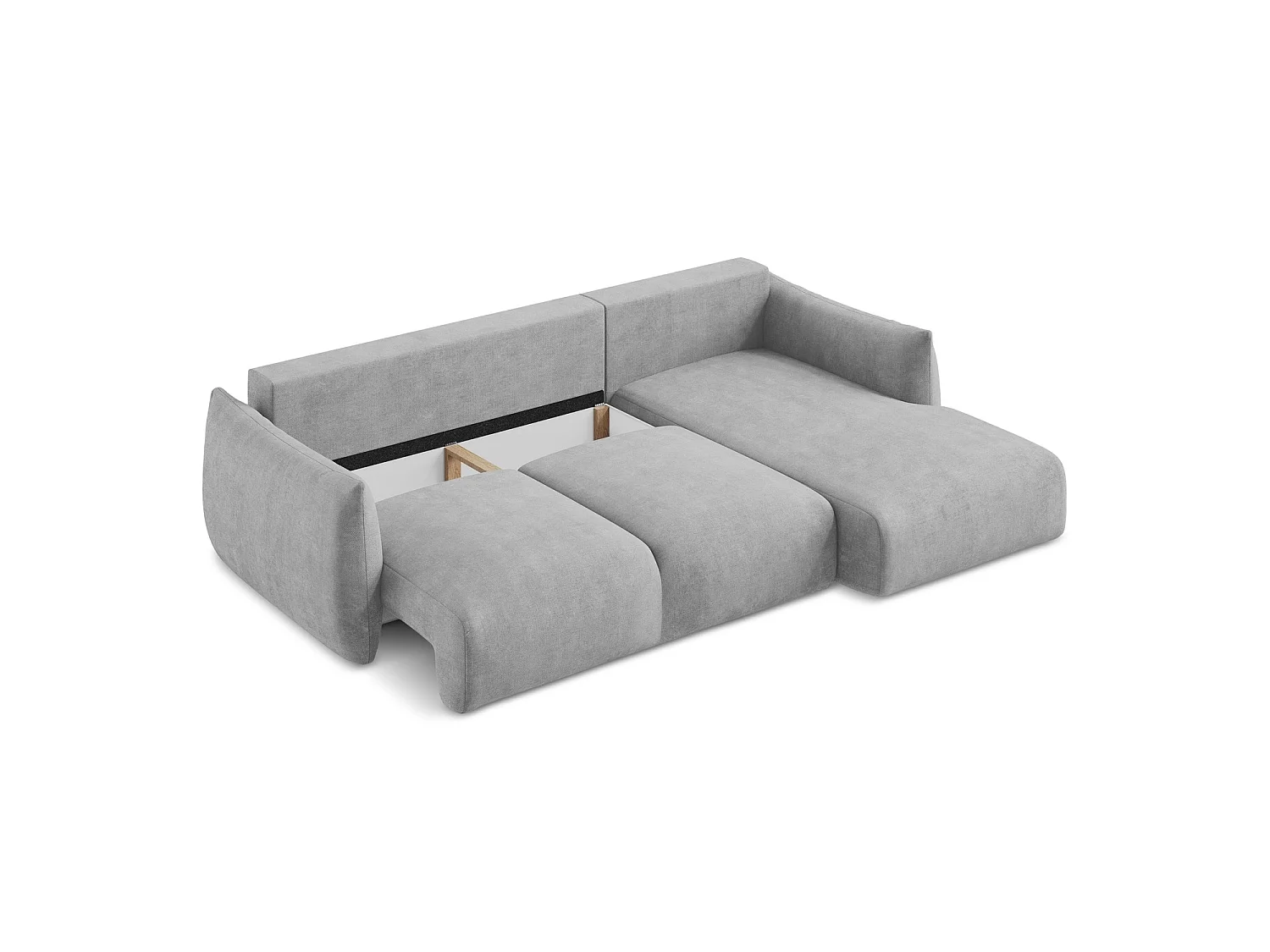 Canapé d'angle droit convertible en tissu chenille - gris clair - SAVONA