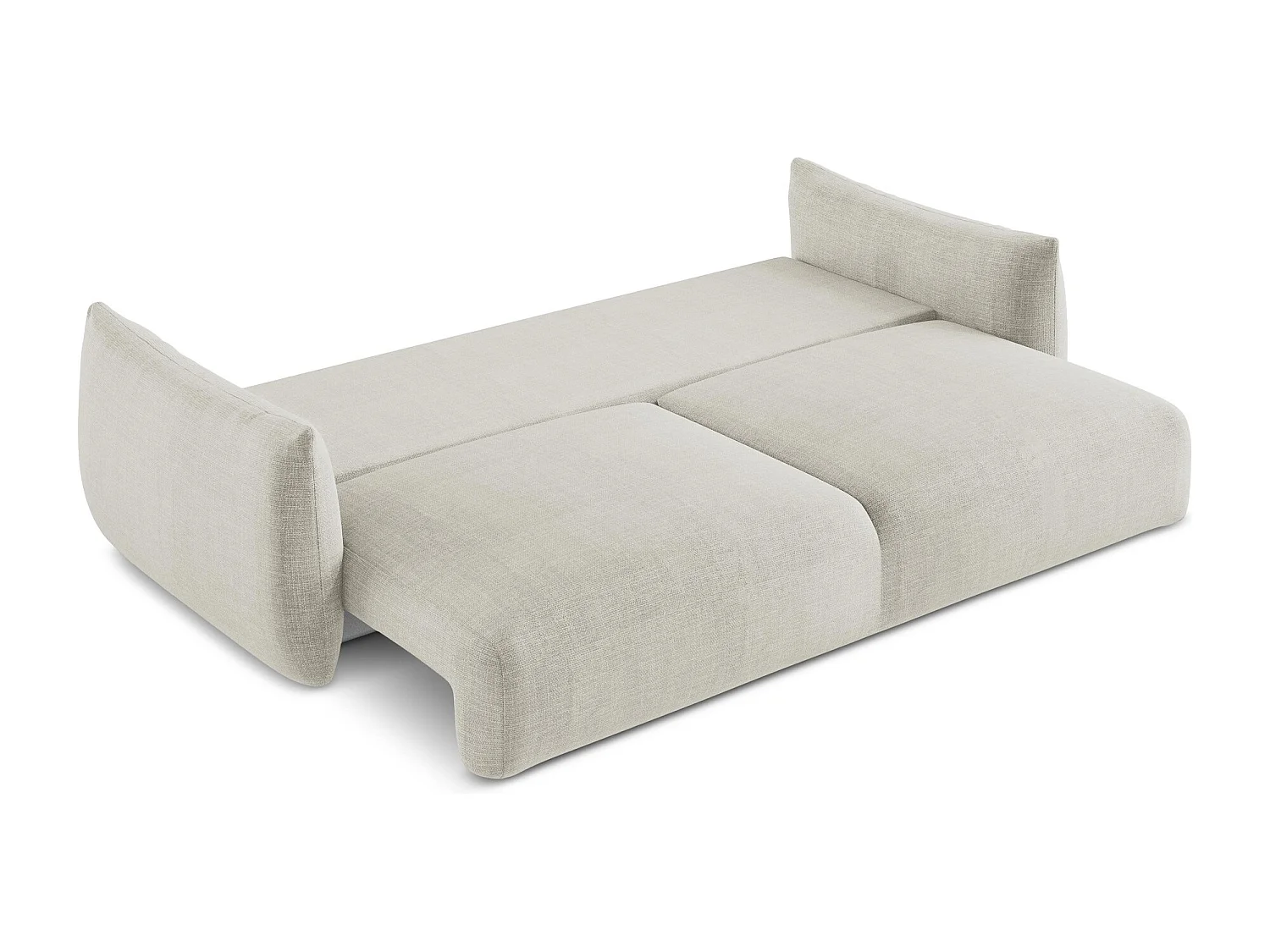 Driezits-slaapbank van lichtbeige textuurstof - LEILA