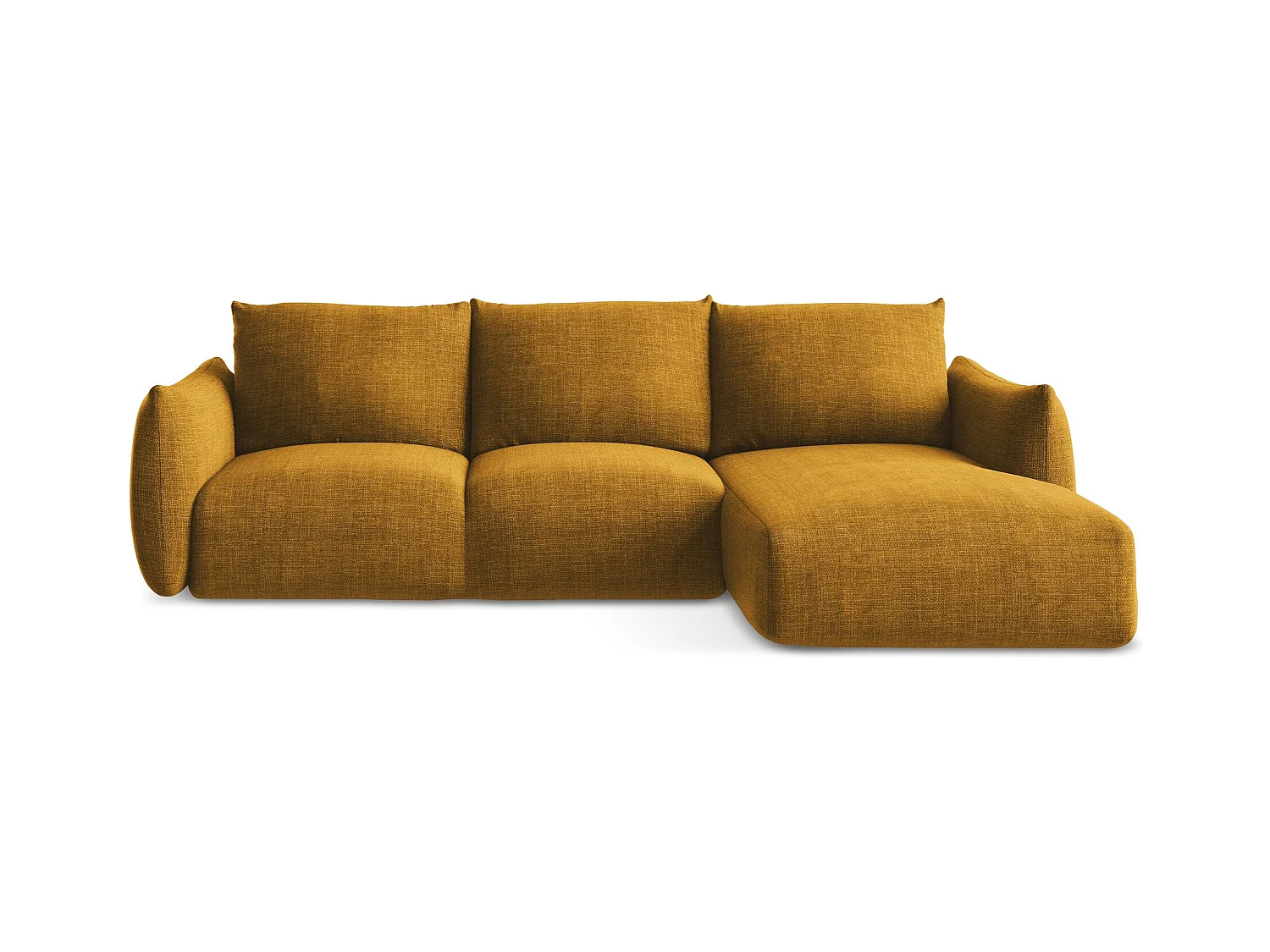 Canapé d'angle droit convertible en tissu texturé - moutarde - LEILA