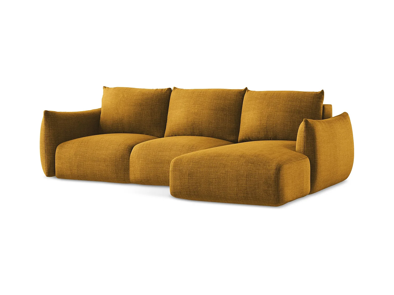 Canapé d'angle droit convertible en tissu texturé - moutarde - LEILA