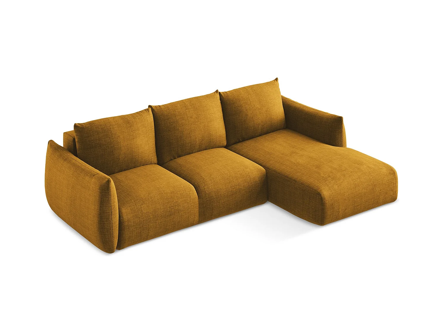 Canapé d'angle droit convertible en tissu texturé - moutarde - LEILA