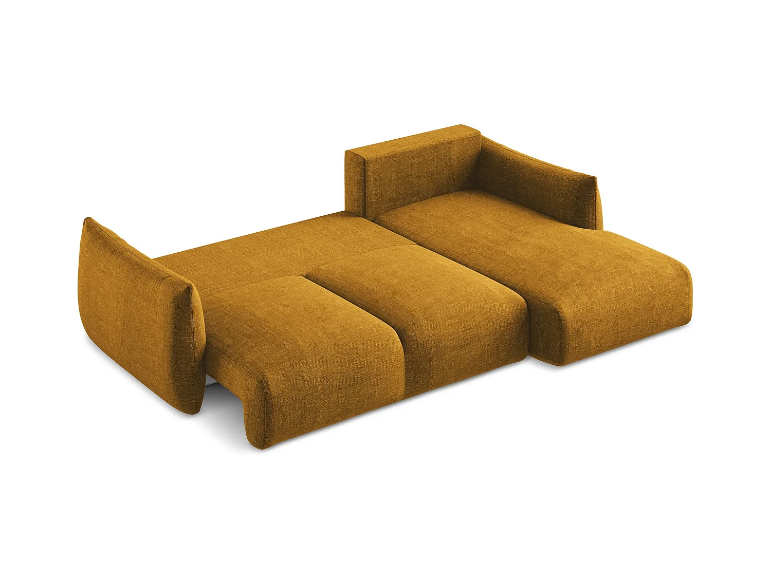 Canapé d'angle droit convertible en tissu texturé - moutarde - LEILA