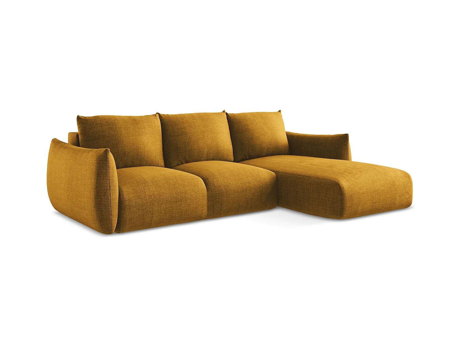 Ecksofa mit Schlaffunktion - Ecke Rechts - Strukturstoff - Senf - LEILA
