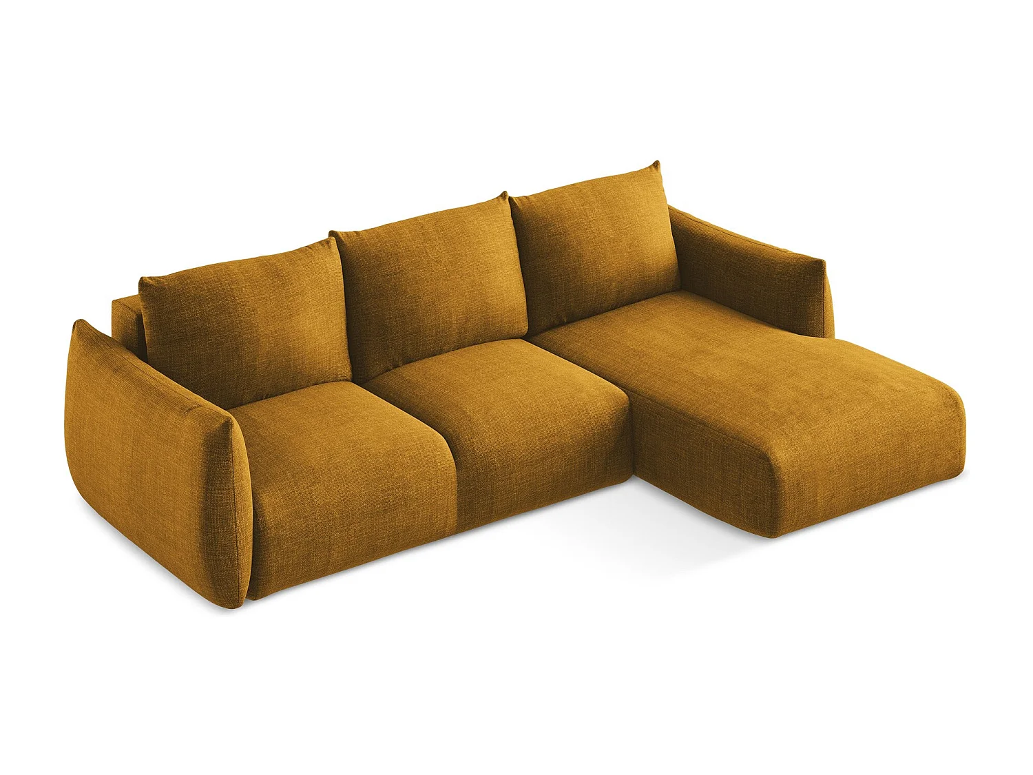 Canapé d'angle droit convertible en tissu texturé - moutarde - LEILA