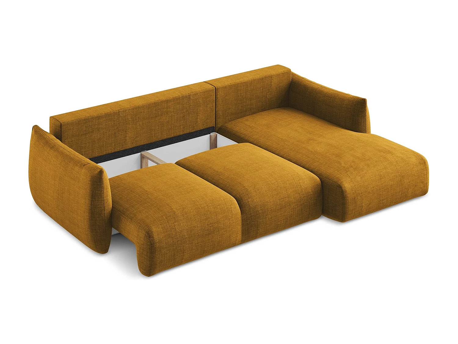 Canapé d'angle droit convertible en tissu texturé - moutarde - LEILA