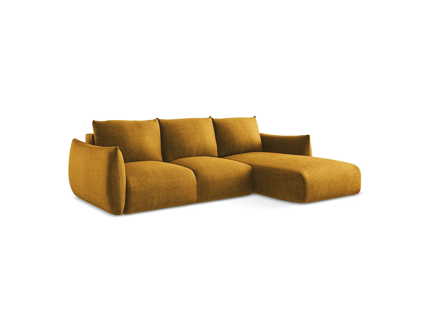 Canapé d'angle droit convertible en tissu texturé - moutarde - SAVONA