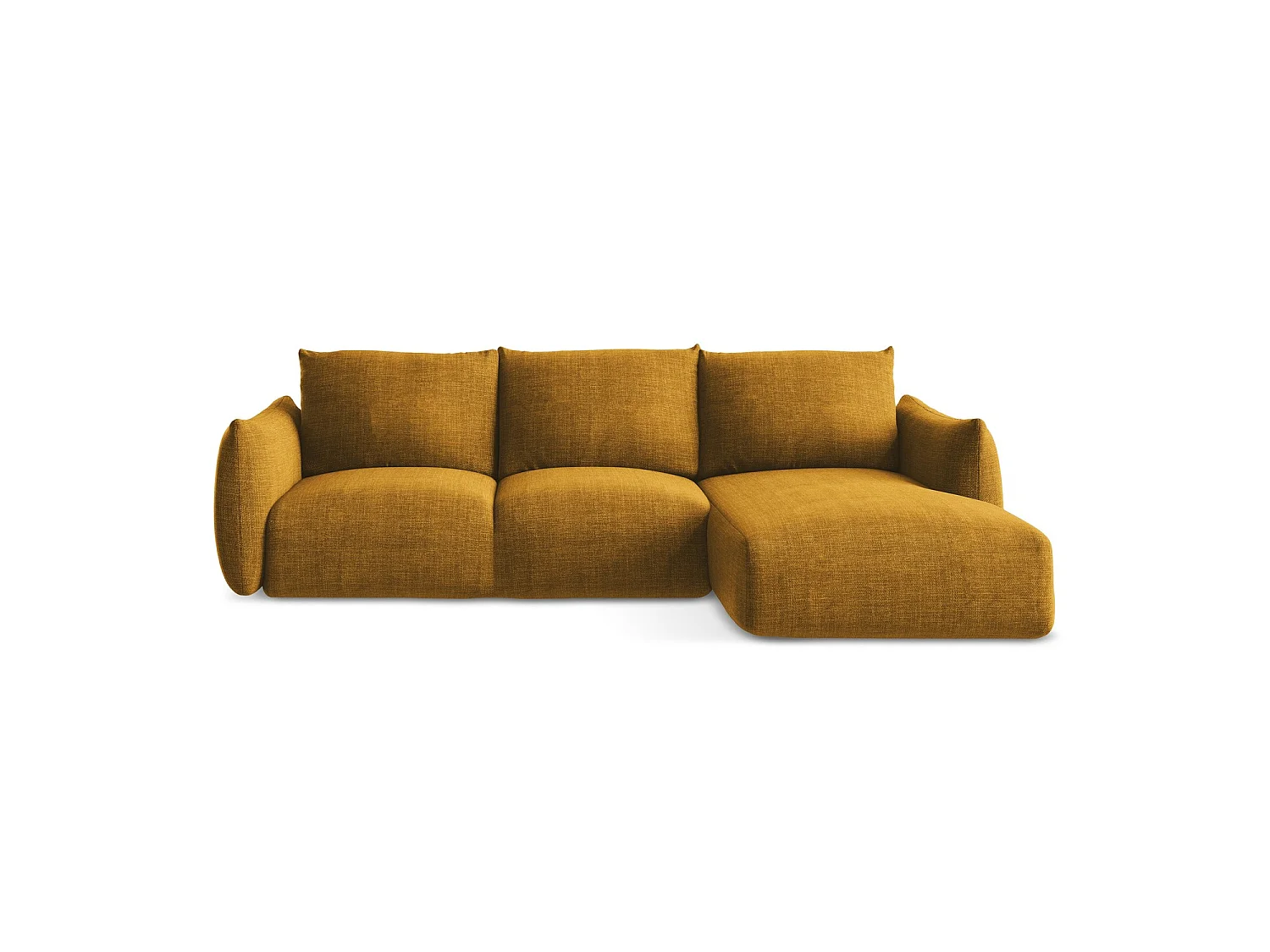 Canapé d'angle droit convertible en tissu texturé - moutarde - SAVONA