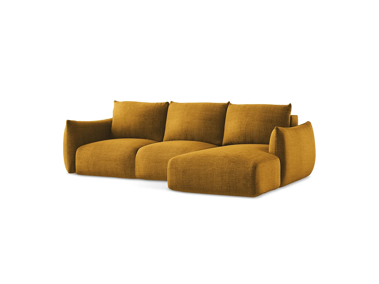 Canapé d'angle droit convertible en tissu texturé - moutarde - SAVONA