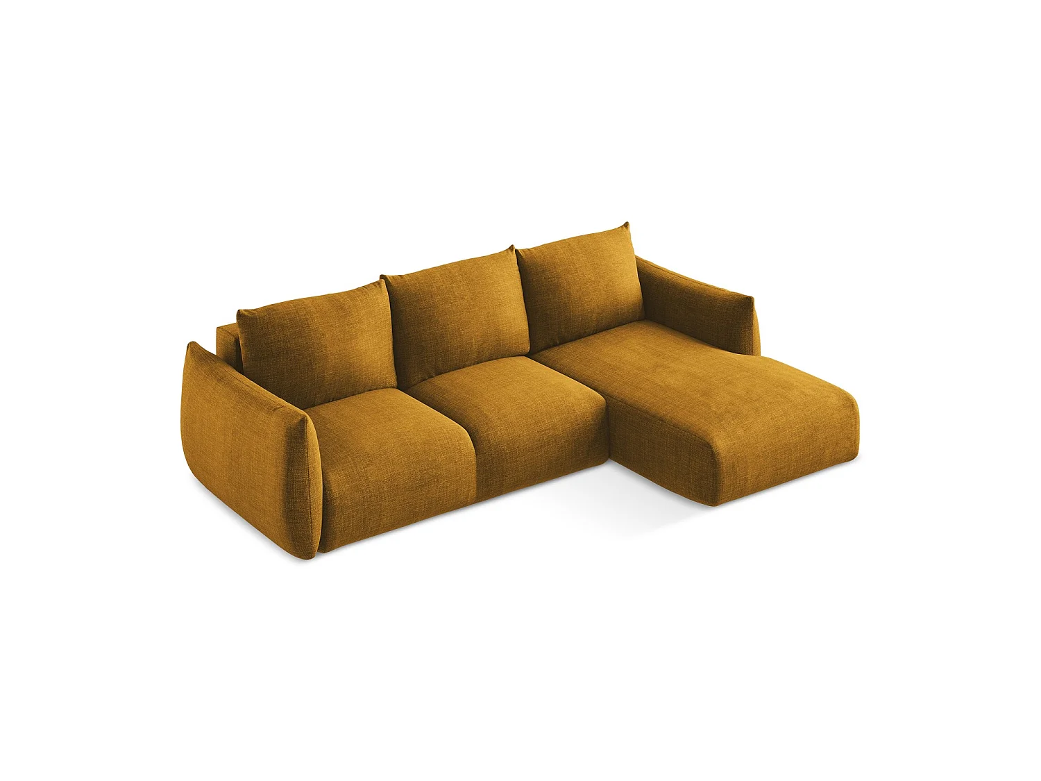 Canapé d'angle droit convertible en tissu texturé - moutarde - SAVONA