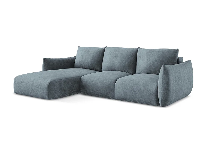 Canapé d’angle 3 places gauche convertible en tissu chenille - jeans - LEILA