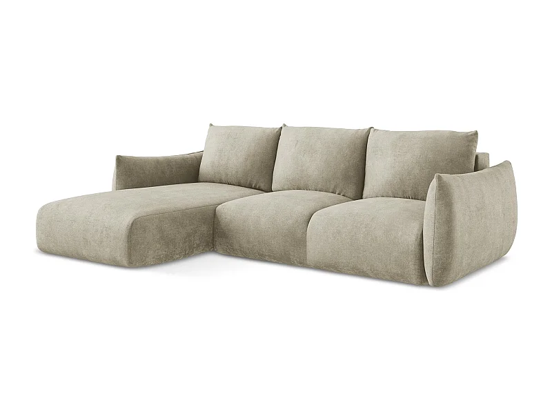 Canapé d’angle 3 places gauche convertible en tissu chenille - beige - LEILA